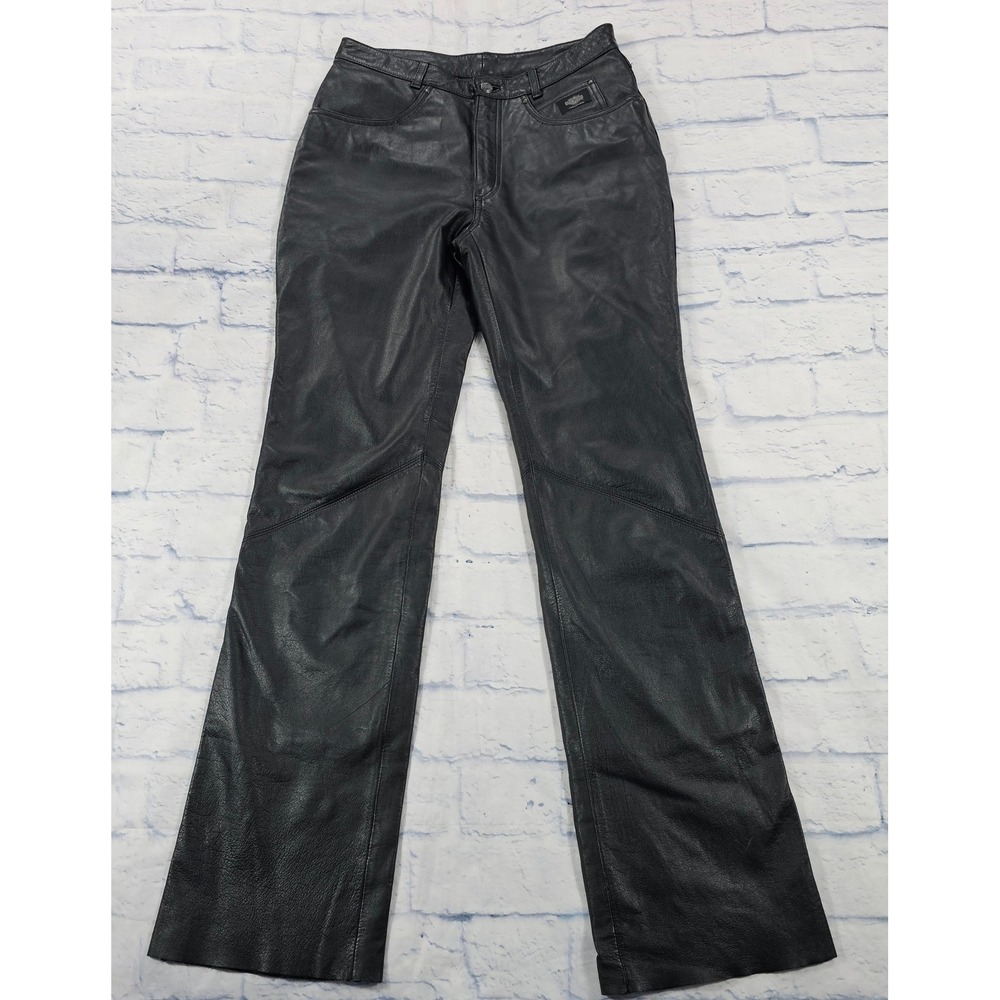 Harley Davidson Leather Pants Womens 8 Black Straight Moto Biker Edgy VINATGE